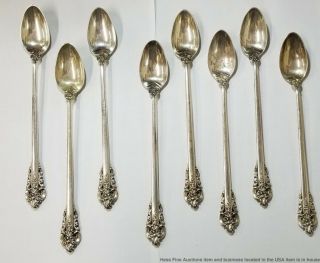 8pc Wallace Grande Baroque Sterling Silver Long Iced Tea Spoons No Mono 9.  58ozt 2