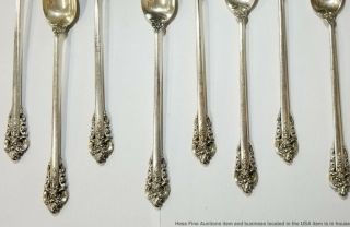 8pc Wallace Grande Baroque Sterling Silver Long Iced Tea Spoons No Mono 9.  58ozt 4