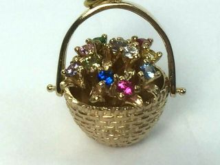 Awesome 14k Yellow Gold " Basket Of Natural Jewels " Gemstone Charm.  5.  9gm.