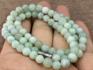 8mm 100 Natural A Light Green Emerald Jade Beads Necklace Have Certificate1659