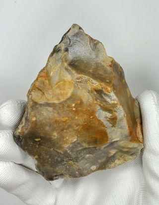 Neanderthal - Dual Pointed Trihedral Hand Axe Made on a Flint Core c60k 4