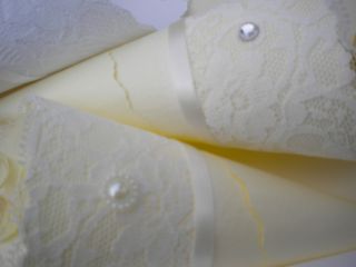 300x Wedding Lace Confetti Cones,  Vintage Lace,  White / Ivory,  Pearl Diamante.