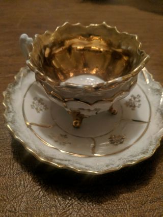 Vintage 3 Footed Hand Painted Gold Trim Porcelain Tea Cup