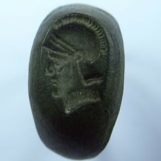 Roman Ancient Artifact Bronze Ring With Praetorian And Helmet