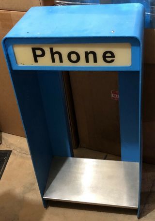 Blue Aluminum Payphone - Telephone Booth Lighted Enclosure - Vintage