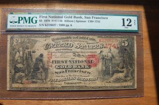 Rare Certified 1870 $5 National Gold Banknote