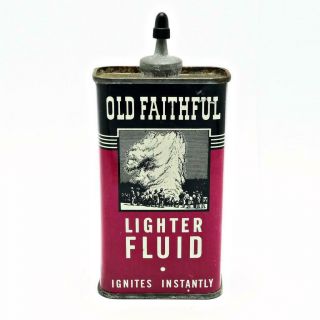 Vintage 4oz Old Faithful Lighter Fluid Tin Lead Top Handy Oiler -