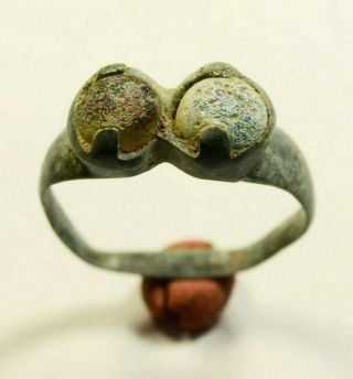 Stunning (post Medieval Bronze Ring With Two Stones On Bezel - Wearable