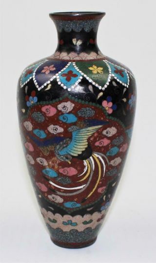 Antique 19thc Japanese Meiji Butterfly And Phoenix Cloisonne Vase 2