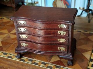 Antique Vintage Dollhouse Miniature Artisan Chest Drawers Carved Claw foot 1:12 3