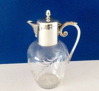 Mappin &webb Antique Silver Plated & Crystal Cut Glass Claret Jug C1900