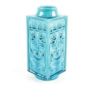 19th/20th C.  Chinese Turquoise - Glazed Cong - Shaped Vase