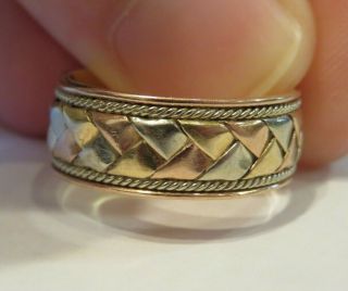 14k Antique Vintage Eternity Braided Tri Color Gold Yellow White Rose Ring Band