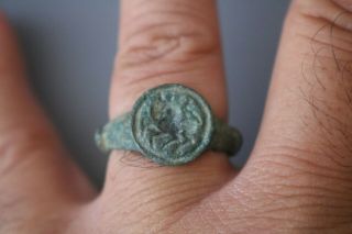 Ancient Interesting Roman Bronze Ring Bull 1st - 4th century AD 4