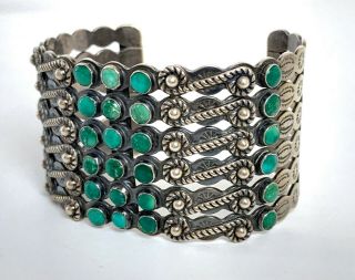 Vtg Fred Harvey Era Coin Silver & Turquoise Navajo Bracelet Cuff Ingot Old Pawn