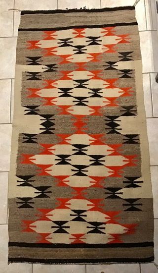 EXCEPTIONAL ANTIQUE LARGE 36” By 71” HANDWOVEN 4 COLOR NAVAJO RUG UNUSUAL CORAL 2