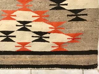 EXCEPTIONAL ANTIQUE LARGE 36” By 71” HANDWOVEN 4 COLOR NAVAJO RUG UNUSUAL CORAL 4