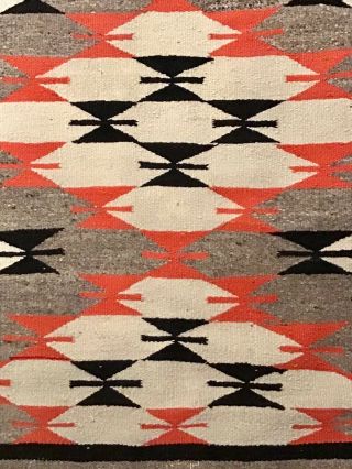 EXCEPTIONAL ANTIQUE LARGE 36” By 71” HANDWOVEN 4 COLOR NAVAJO RUG UNUSUAL CORAL 5