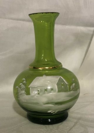 Antique Mary Gregory Emerald Glass Bud Vase Cabin