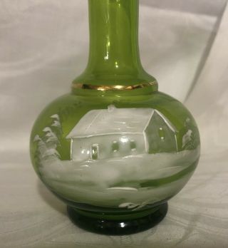 ANTIQUE MARY GREGORY EMERALD GLASS BUD VASE CABIN 2