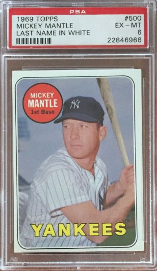 1969 Topps 500 Mickey Mantle Last Name In White Psa 6 Ex - Mt Rare