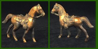 Vintage 4 " X 3 " Antique Cast Metal Miniature Toy Horse Figure Statue