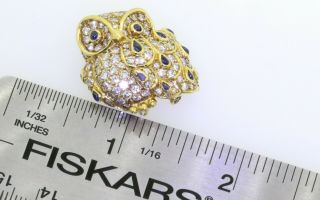 Arfan Paris vintage heavy 18K gold 3.  6CTW VS diamond/sapphire cluster owl brooch 3