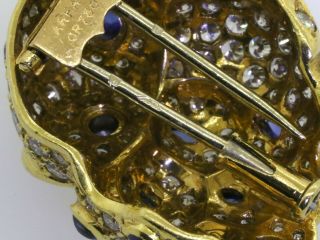 Arfan Paris vintage heavy 18K gold 3.  6CTW VS diamond/sapphire cluster owl brooch 5
