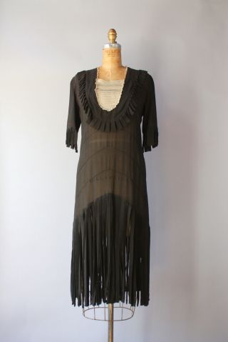 1920s Dress Fringed Black Silk Carwash Flapper Fringe Vintage 20s Deco Dress 3