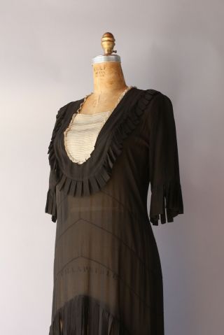 1920s Dress Fringed Black Silk Carwash Flapper Fringe Vintage 20s Deco Dress 6