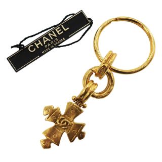 Chanel Cc Logos Cross Key Ring Key Chains Gold Vintage 94p France Auth X943 M