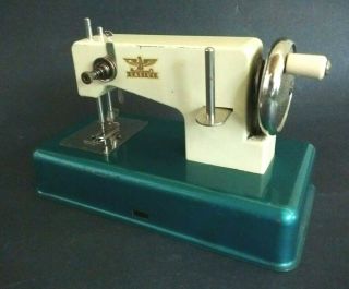 Vg 1950s Green Casige Childs Tin Hand Crank Toy Sewing Machine Western Germany
