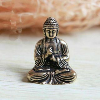 Chinese Buddhism Pure Copper Brass Bronze Sakyamuni Buddha Small Statue Lucky