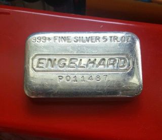 Vintage Engelhard 5 Troy Oz.  999 Silver Hand Poured Loaf Bar Ingot P011487