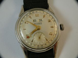 Vintage Bucherer Triple Date Wristwatch In Running From 1950´s