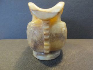S38 Vintage Carved Chinese White Jade Stone Pitcher Handled Spouted Bird Design