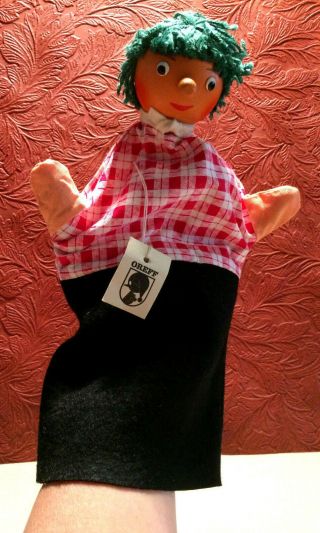 Vintage Oreff Boy Hand Puppet Wooden Head Nwt German Dem.  Republic