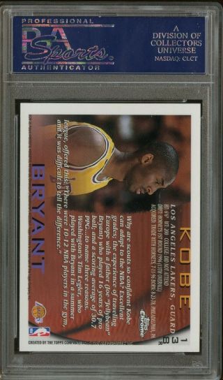 1996 - 97 Topps Chrome Refractor 138 Kobe Bryant Lakers RC Rookie PSA 10 