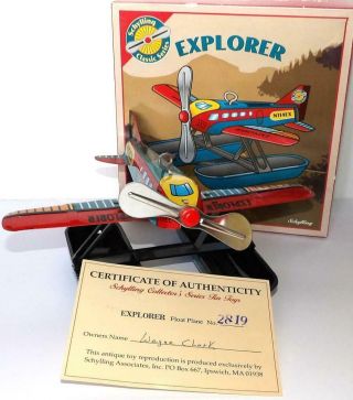 Schylling Collector Series Litho Wind - Up Tin Toy Explorer Float Plane Le 2819