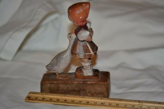 Wood Carved Statue Girl With A Goose