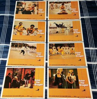 Complete Set Of 8 Rare Bruce Lee Enter The Dragon Lobby Cards John Saxon Vintage