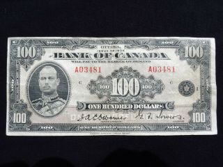 Rare 1935 Bank Of Canada $100 English Version Note