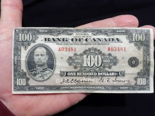RARE 1935 BANK OF CANADA $100 ENGLISH VERSION NOTE 2