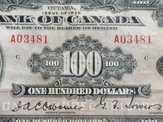 RARE 1935 BANK OF CANADA $100 ENGLISH VERSION NOTE 7