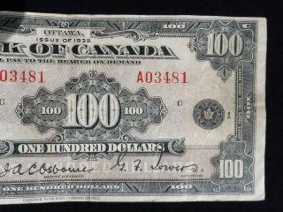 RARE 1935 BANK OF CANADA $100 ENGLISH VERSION NOTE 8