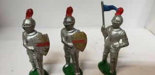 3 Vintage Barclay Hand Painted Cast Lead Knight Figures