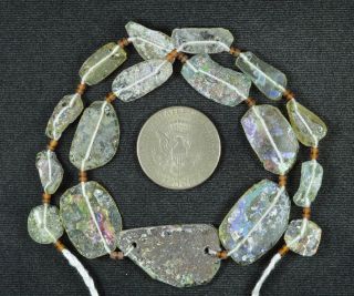 Ancient Roman Glass Beads 1 Medium Strand Aqua And Green 100 - 200 Bc 807