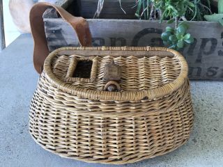 Antique Turtle Trade Mark Vintage Fishing Creel Basket