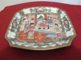 Collectible Chinese Canton Famille Rose Enamel Porcelain Square Plate 8 "
