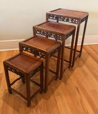Set Of 4 Chinese Nesting Tables Quality Hardwood Hand Carved